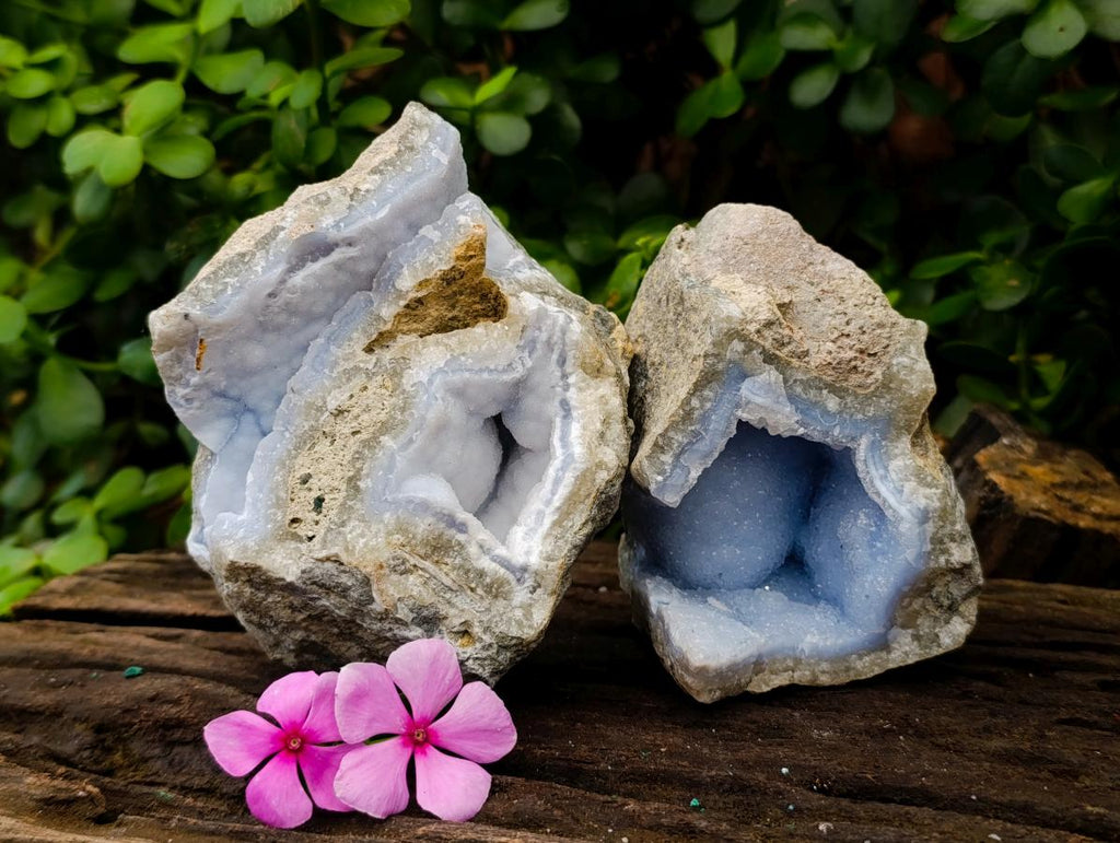 Natural Large Blue Lace Agate Geode Specimens x 4 From Nsanje, Malawi