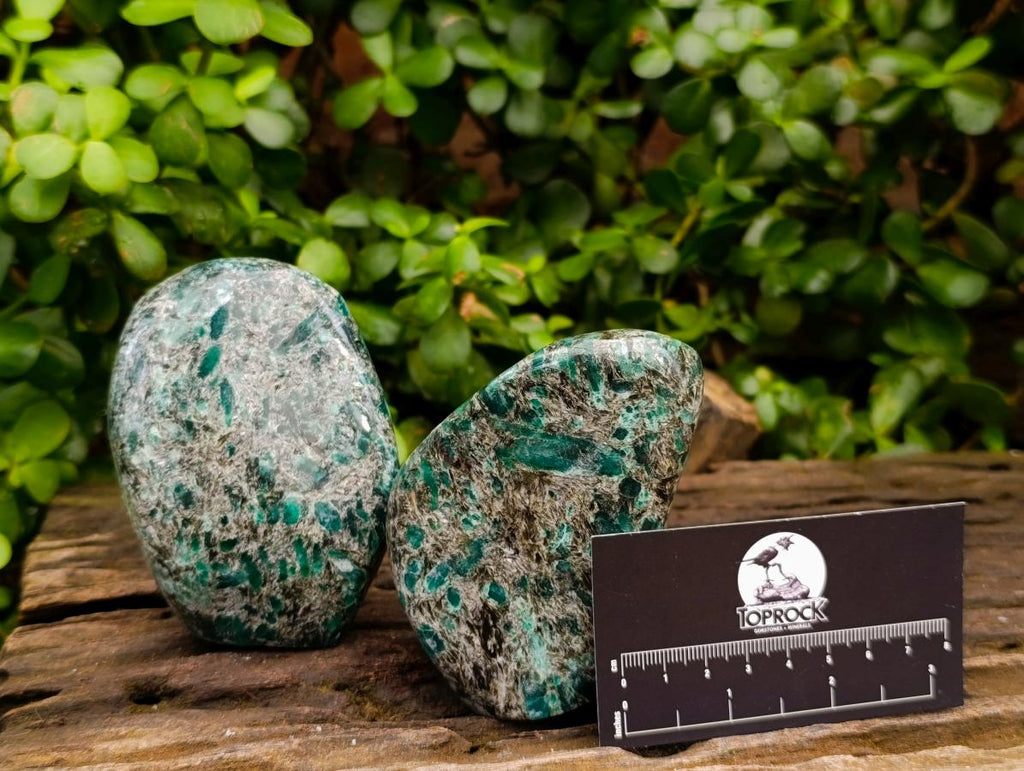 Polished Emerald Mica 'Mutokolite' Standing Free Forms x 2 From Mutoko, Zimbabwe - Toprock Gemstones and Minerals 