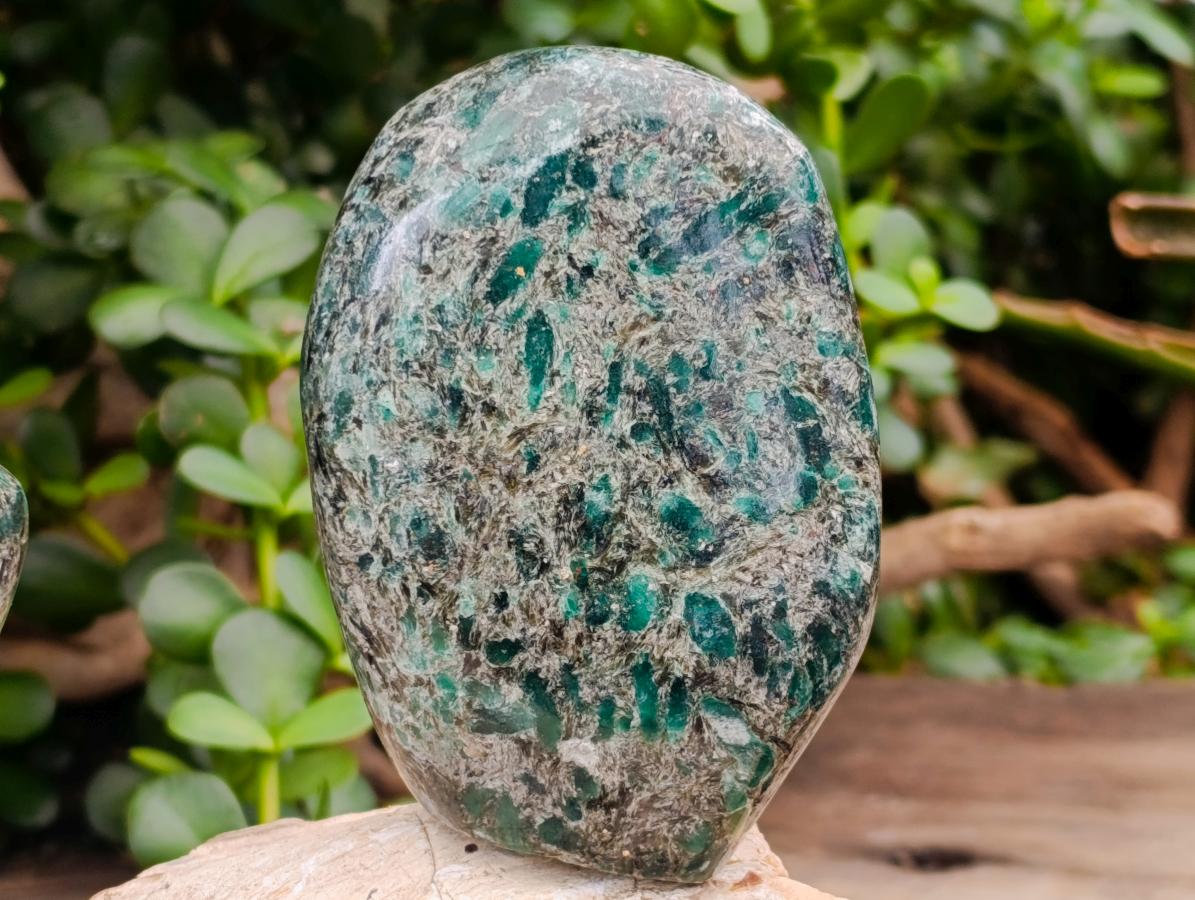 Polished Emerald Mica 'Mutokolite' Standing Free Forms x 2 From Mutoko, Zimbabwe - Toprock Gemstones and Minerals 
