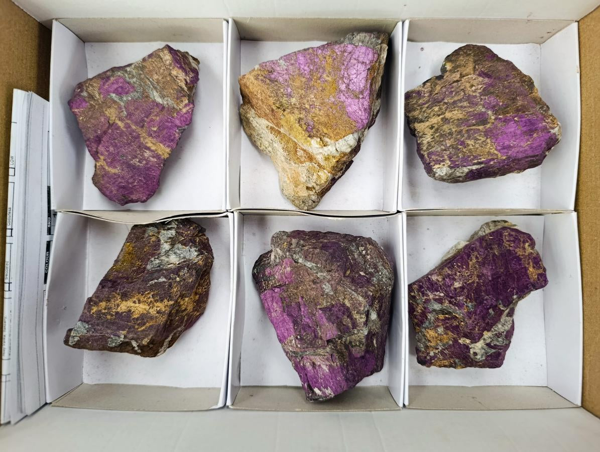 Natural Metallic Cobbed Purpurite Specimens x 6 From Erongo, Namibia