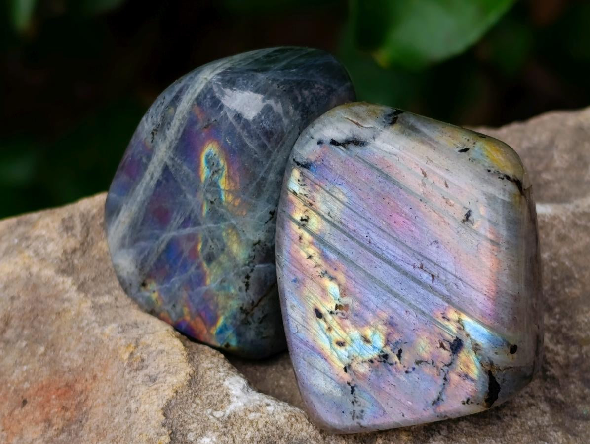 Polished Rare Purple Sunset Flash Labradorite Standing Free Forms x 7 From Madagascar