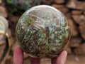 Polished Green Chrysoprase Spheres and 1 Display Crystal x 3 From Ambatondrazaka, Madagascar