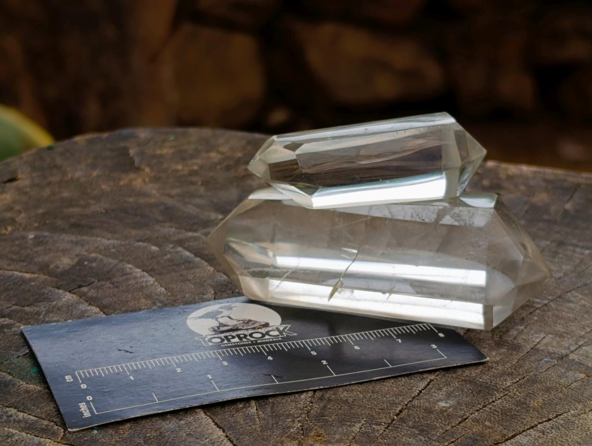 Polished Clear and Smokey Quartz Double Terminated Crystals x 12 From Madagascar - Toprock Gemstones and Minerals 