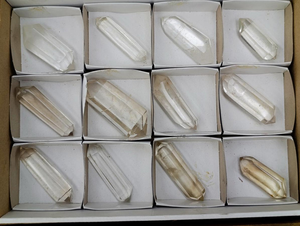 Polished Clear and Smokey Quartz Double Terminated Crystals x 12 From Madagascar - Toprock Gemstones and Minerals 