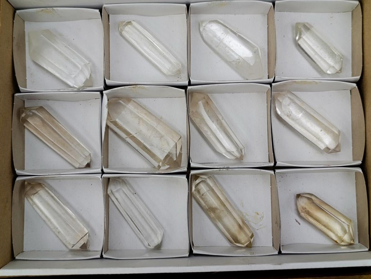 Polished Clear and Smokey Quartz Double Terminated Crystals x 12 From Madagascar - Toprock Gemstones and Minerals 