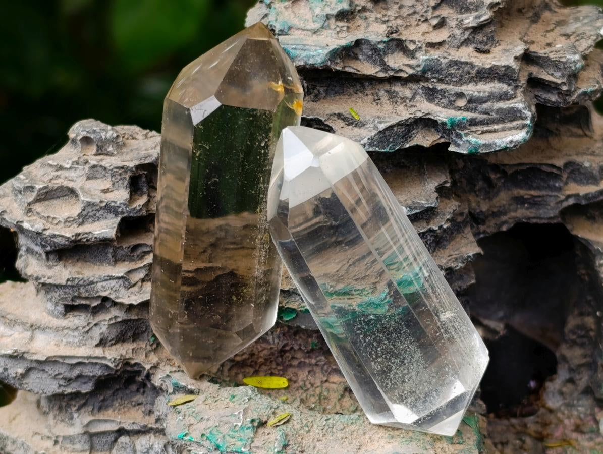 Polished Clear and Smokey Quartz Double Terminated Crystals x 12 From Madagascar - Toprock Gemstones and Minerals 