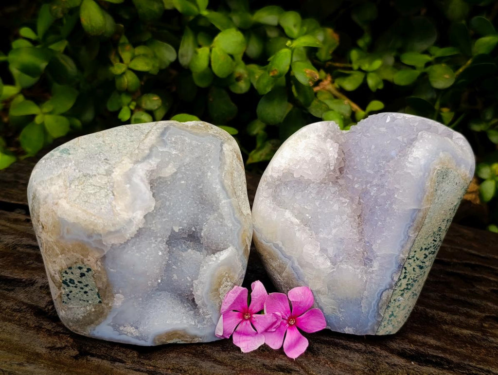 Polished Blue Lace Agate Standing Free Forms x 2 From Nsanje, Malawi