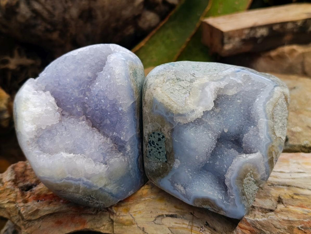 Polished Blue Lace Agate Standing Free Forms x 2 From Nsanje, Malawi