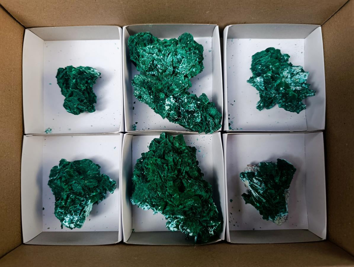 Natural Rare Malachite Pseudomorph Specimens x 6 From Kolwezi, Congo