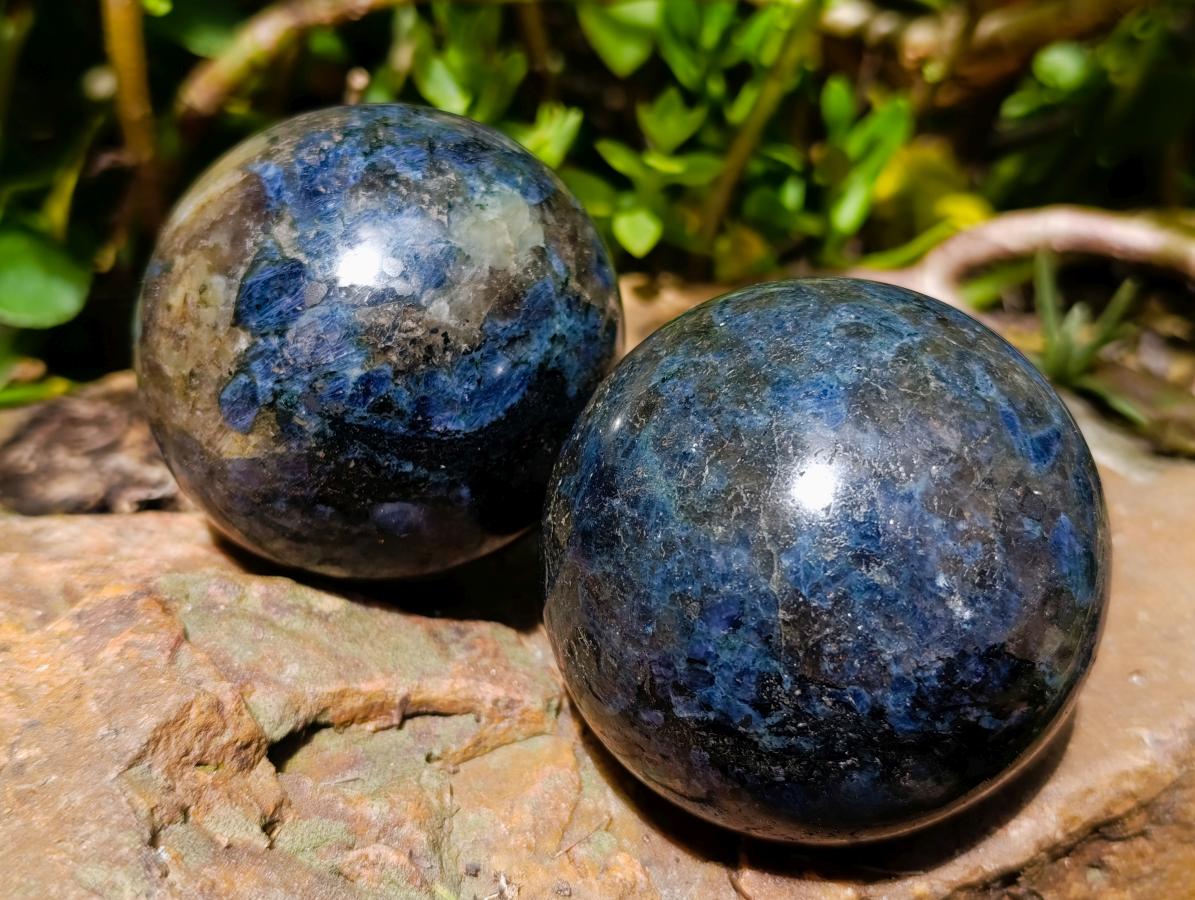 Polished Blue Iolite "Water Sapphire" Spheres x 3 From Madagascar - Toprock Gemstones and Minerals 