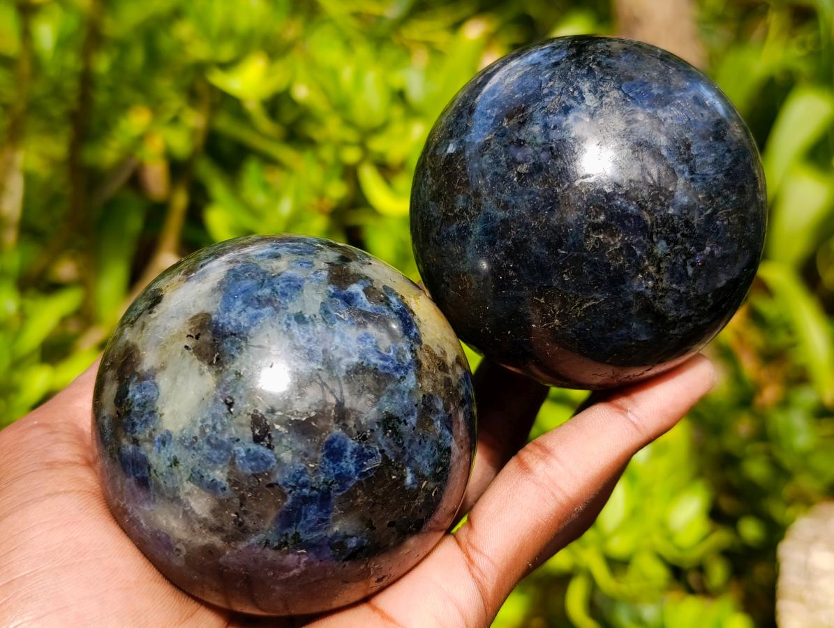 Polished Blue Iolite "Water Sapphire" Spheres x 3 From Madagascar - Toprock Gemstones and Minerals 