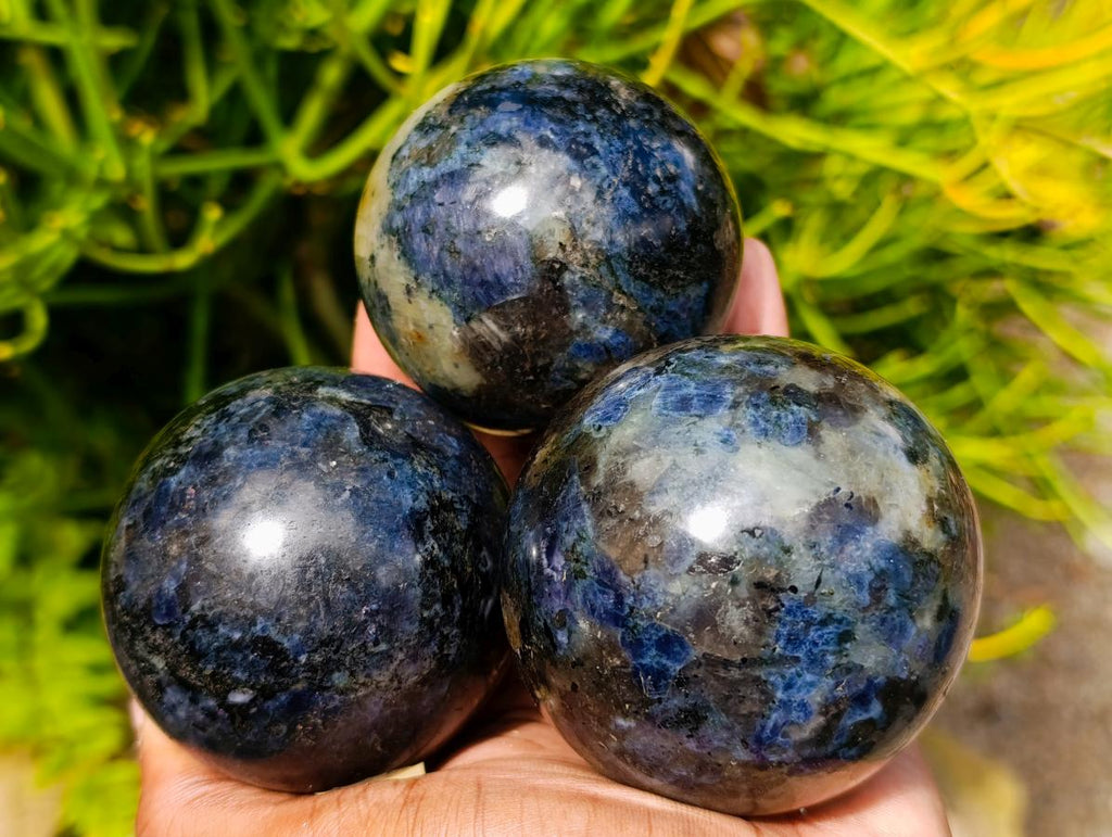 Polished Blue Iolite "Water Sapphire" Spheres x 3 From Madagascar - Toprock Gemstones and Minerals 