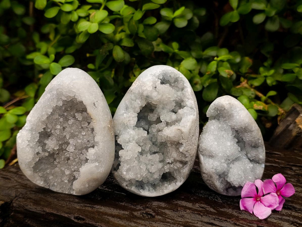 Polished Blue Celestite Eggs x 3 From Sakoany, Madagascar
