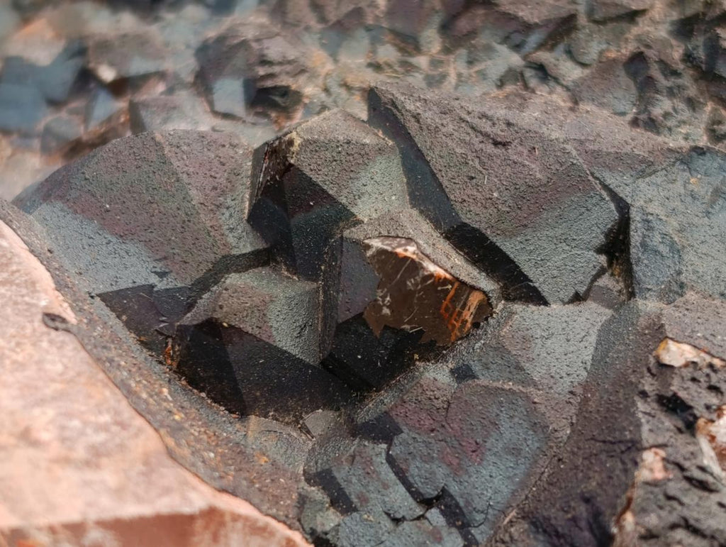 Natural Large Blacknite Quartz Cluster with Red Hematoid x 1 From Madagascar