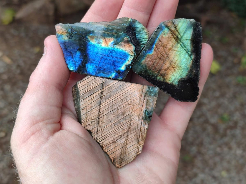 Polished One Side Labradorite Slices x 1,72 Kg Lot From Madagascar