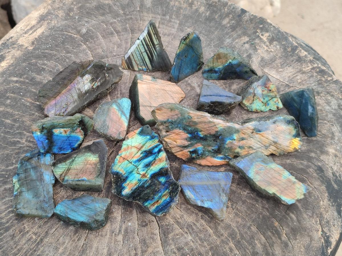 Polished One Side Labradorite Slices x 1,72 Kg Lot From Madagascar