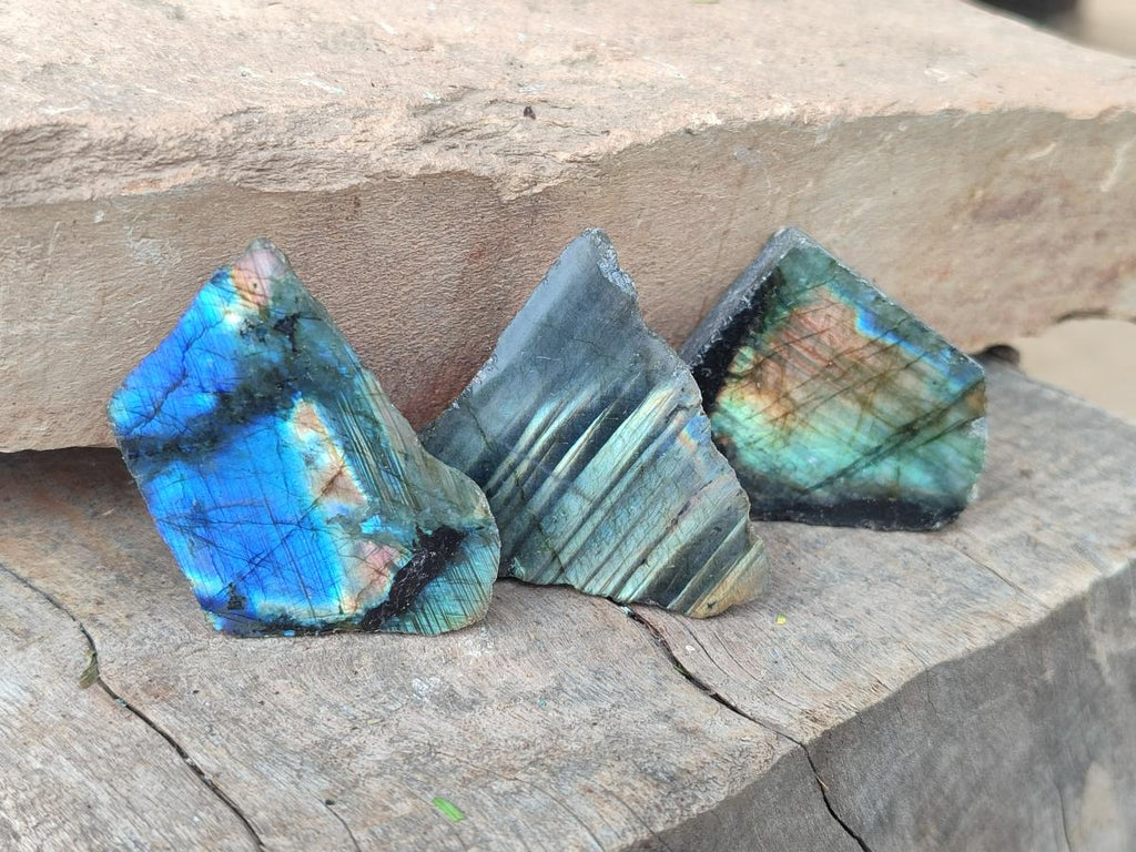 Polished One Side Labradorite Slices x 1,72 Kg Lot From Madagascar