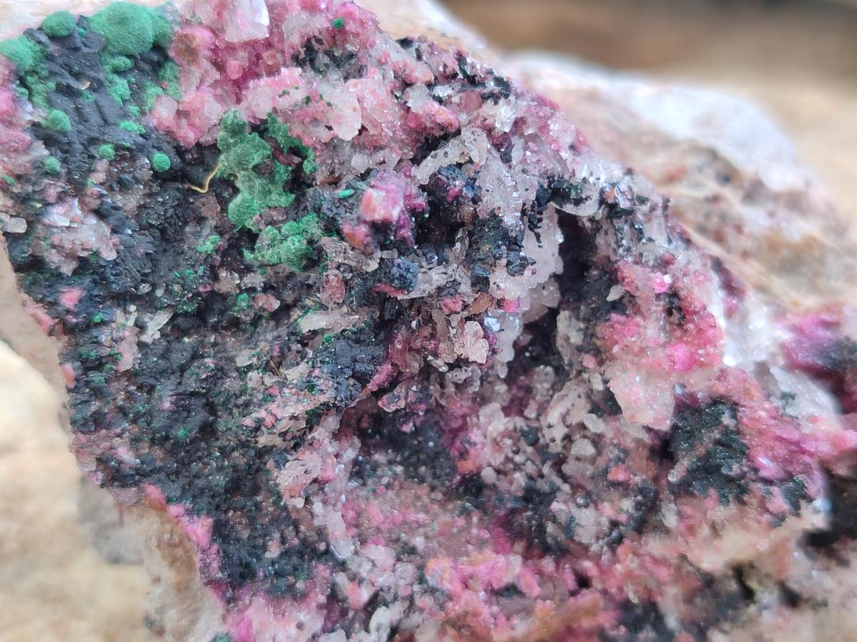 Natural Salrose Cobaltion Dolomite Specimens with Crystalline Malachite Crystals x 6 From Kakanda, Congo