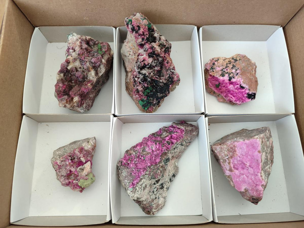 Natural Salrose Cobaltion Dolomite Specimens with Crystalline Malachite Crystals x 6 From Kakanda, Congo