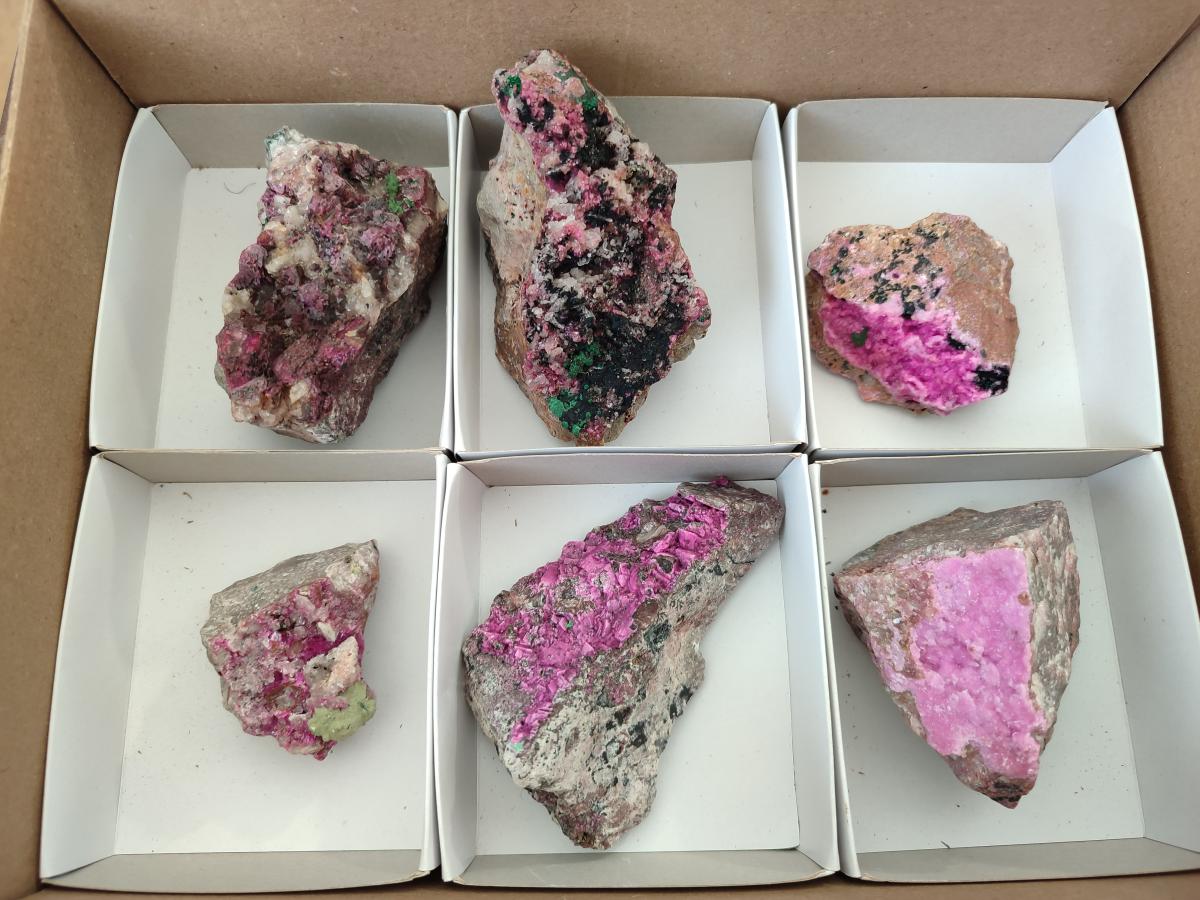 Natural Salrose Cobaltion Dolomite Specimens with Crystalline Malachite Crystals x 6 From Kakanda, Congo