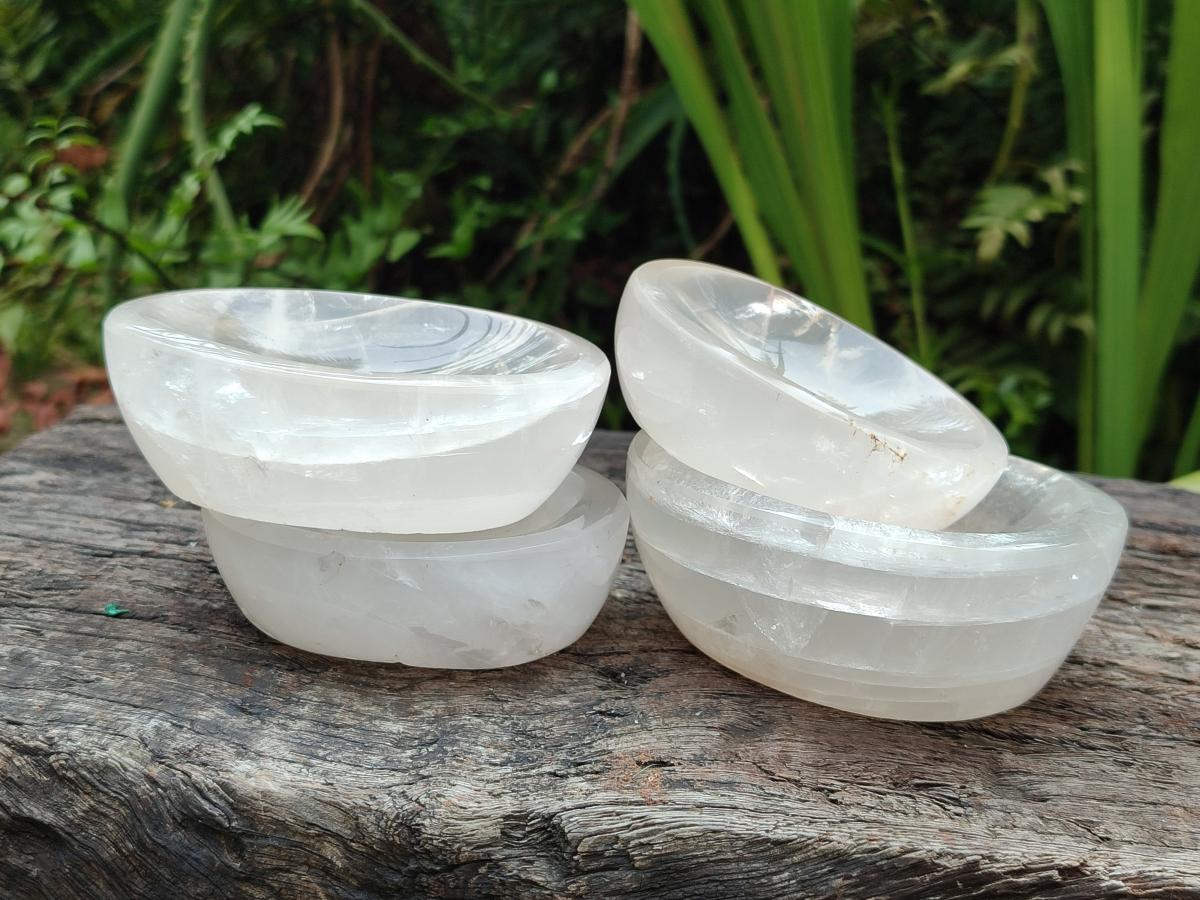 Polished Girasol Pearl Quartz Bowls x 4 From Ambatondrazaka, Madagascar