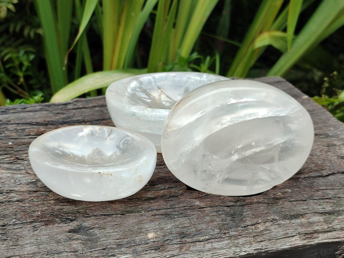 Polished Girasol Pearl Quartz Bowls x 4 From Ambatondrazaka, Madagascar