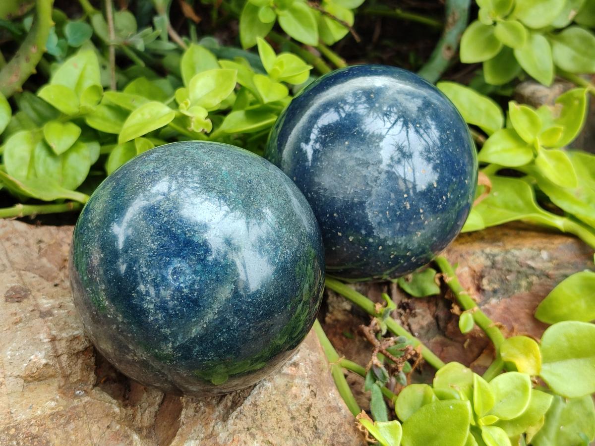 Polished Lazulite Spheres x 3 From Madagascar - Toprock Gemstones and Minerals 