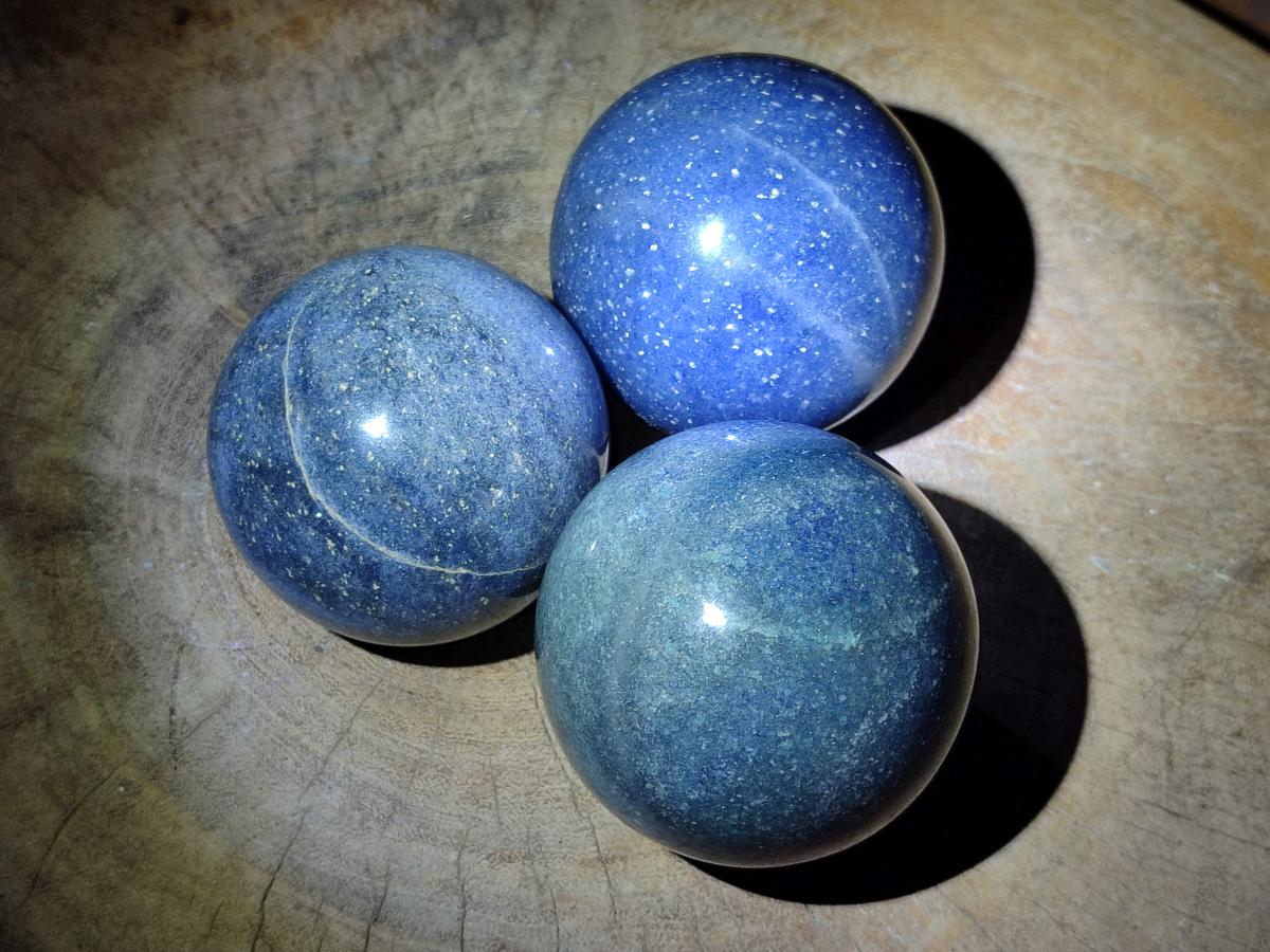 Polished Lazulite Spheres x 3 From Madagascar - Toprock Gemstones and Minerals 
