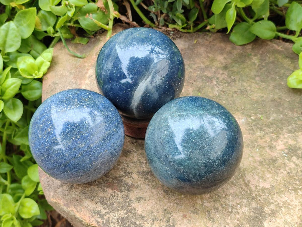 Polished Lazulite Spheres x 3 From Madagascar - Toprock Gemstones and Minerals 