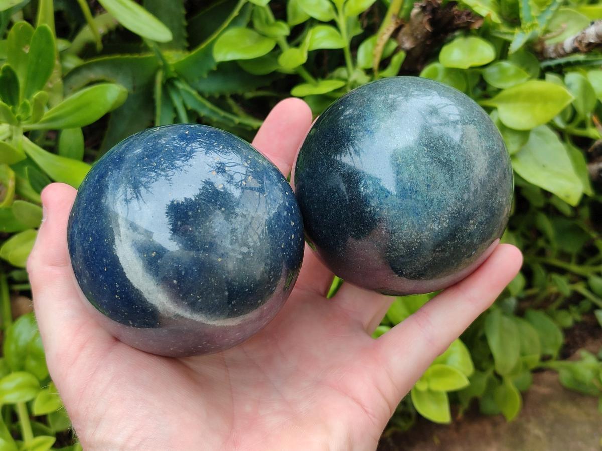 Polished Lazulite Spheres x 3 From Madagascar - Toprock Gemstones and Minerals 