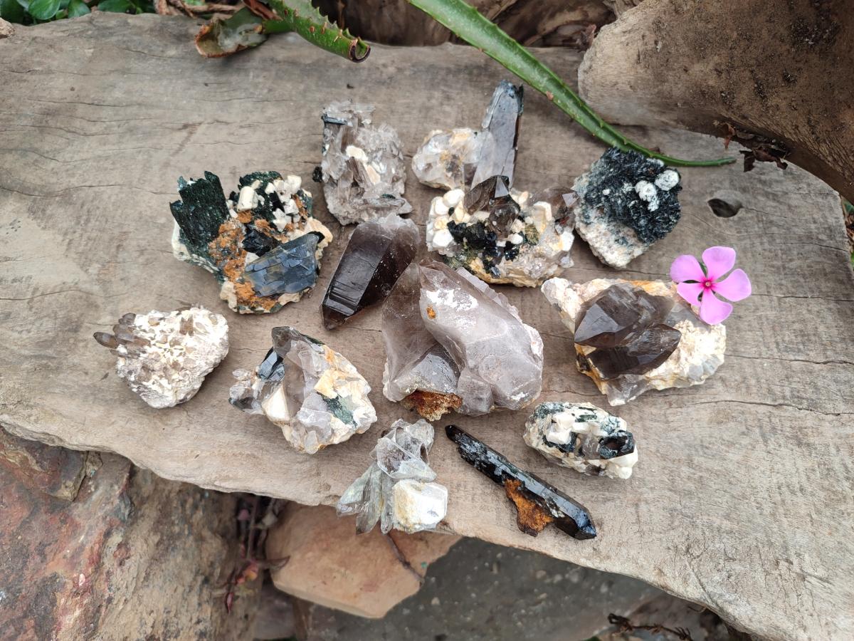 Natural Smokey Quartz Clusters with Associated Minerals x 13 From Zomba Plateau, Malawi - Toprock Gemstones and Minerals 