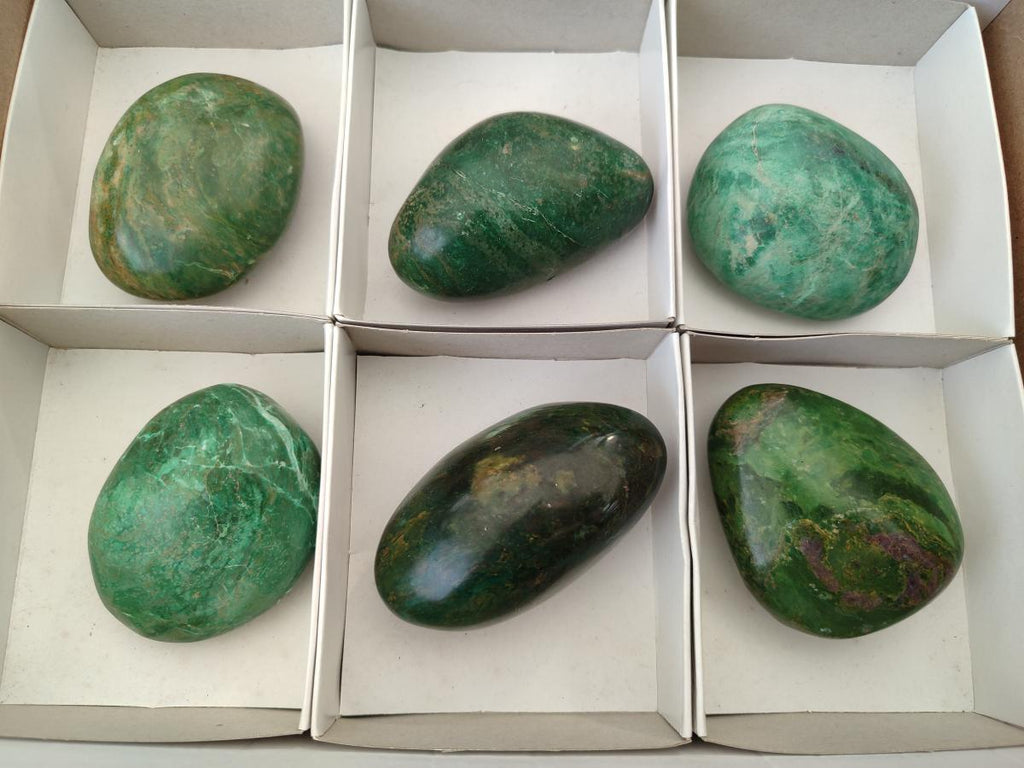 Polished Verdite Palm Stones x 6 From Zimbabwe - Toprock Gemstones and Minerals 