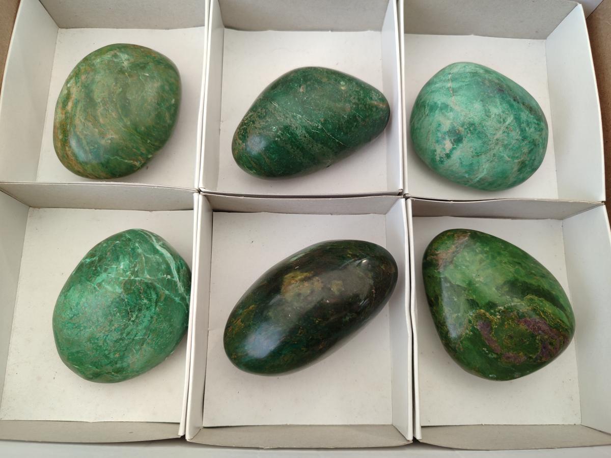Polished Verdite Palm Stones x 6 From Zimbabwe - Toprock Gemstones and Minerals 