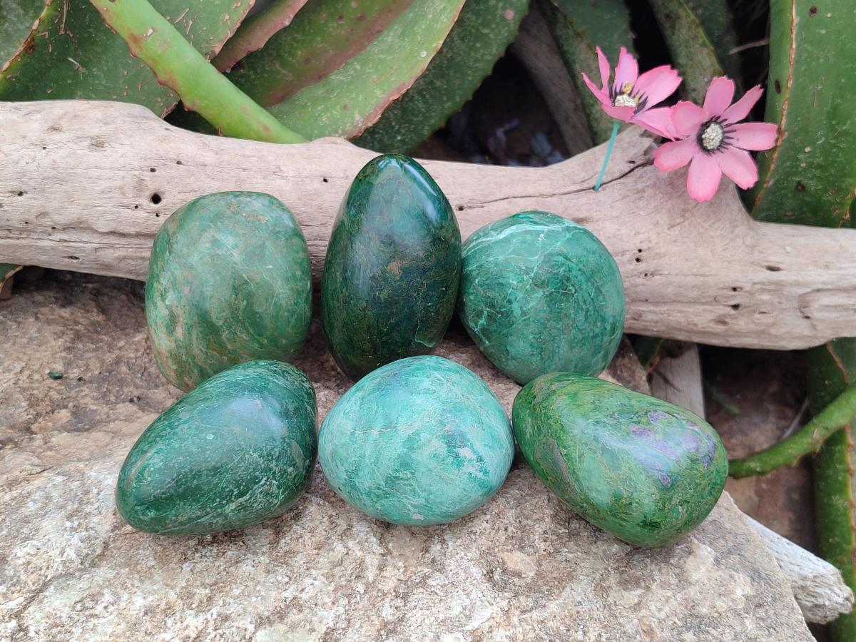Polished Verdite Palm Stones x 6 From Zimbabwe - Toprock Gemstones and Minerals 