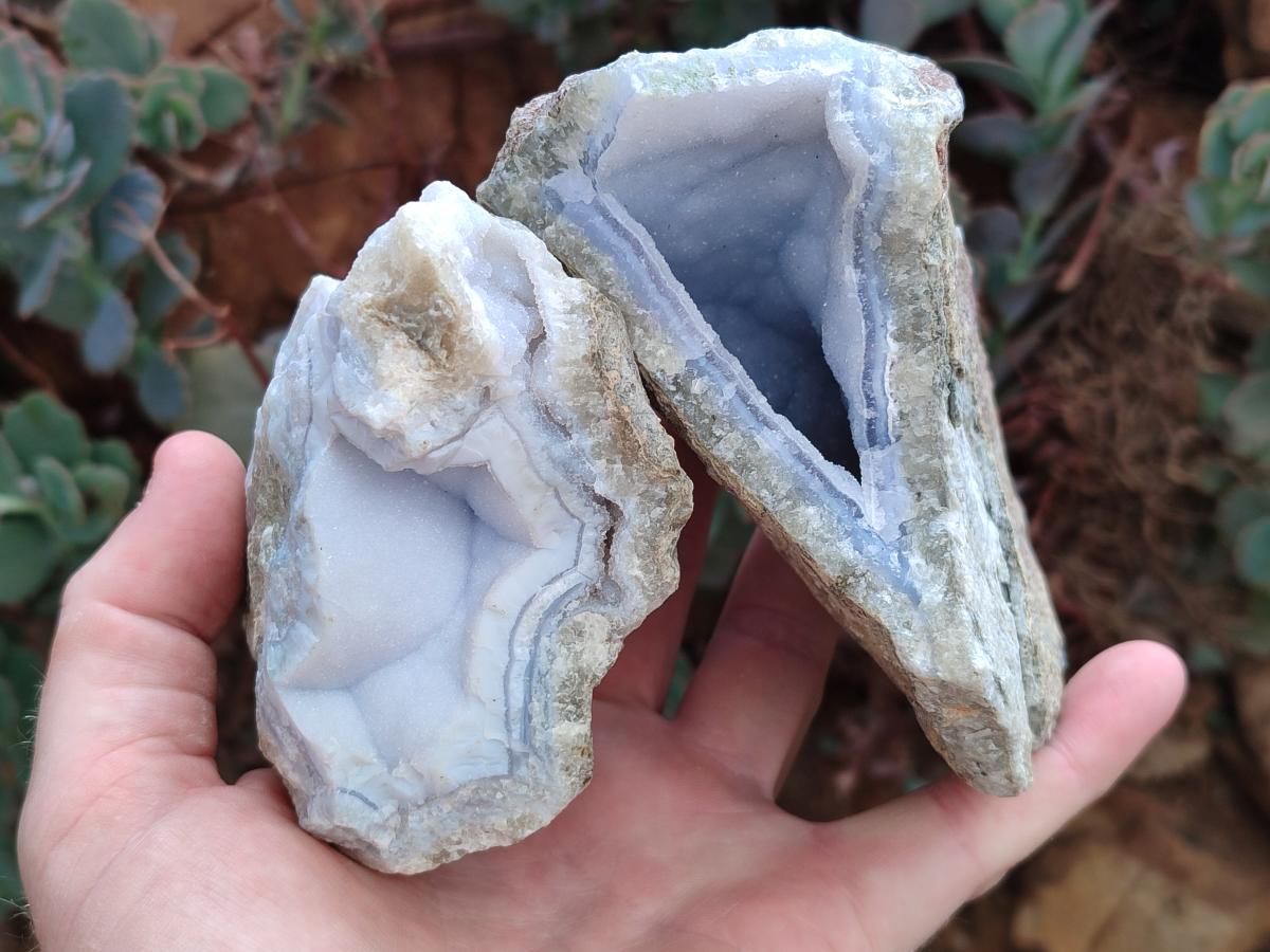 Natural Blue Lace Agate Geode Specimens x 6 From Nsanje, Malawi
