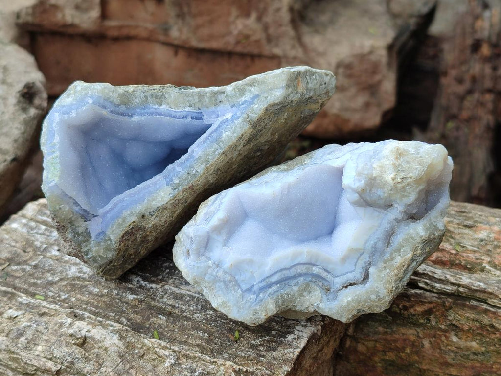 Natural Blue Lace Agate Geode Specimens x 6 From Nsanje, Malawi