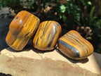 Polished Jumbo Golden Tigers Eye with Banded Iron Stone Free Forms x 3 From Prieska, South Africa - Toprock Gemstones and Minerals 
