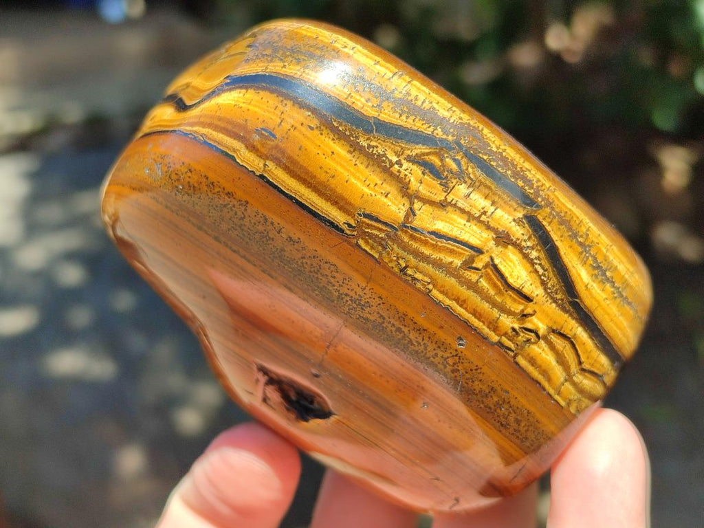 Polished Jumbo Golden Tigers Eye with Banded Iron Stone Free Forms x 3 From Prieska, South Africa - Toprock Gemstones and Minerals 