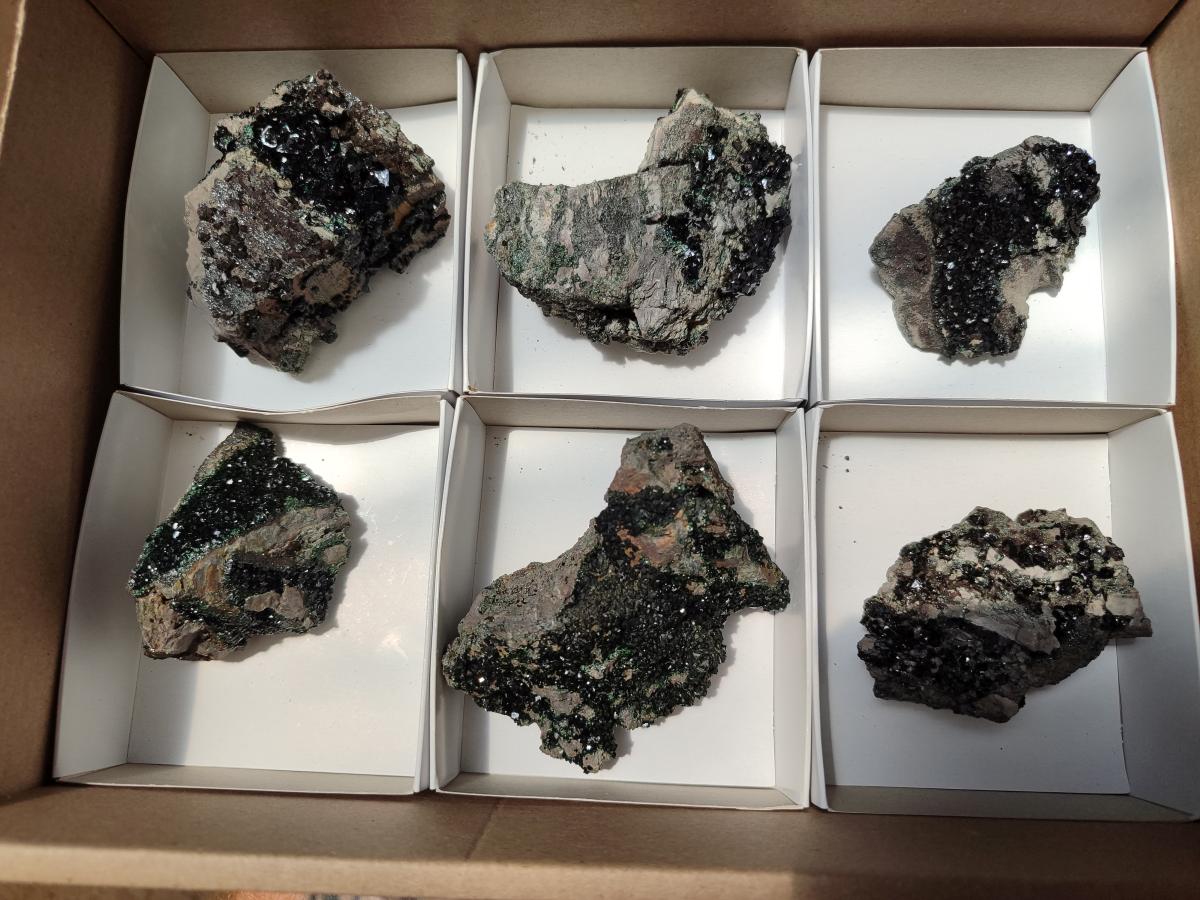 Natural Libethenite Crystals on Dolomite Matrix Specimens x 6 From Shituru, Congo