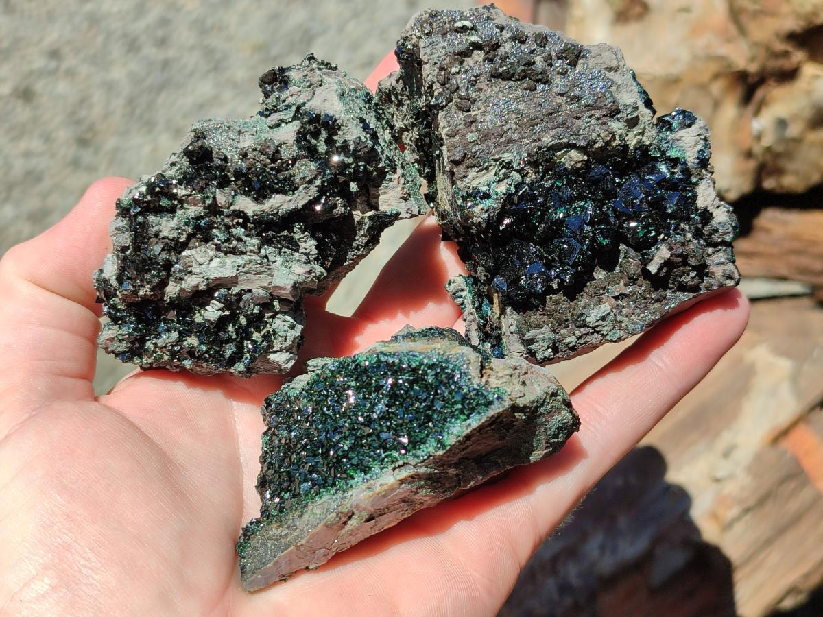 Natural Libethenite Crystals on Dolomite Matrix Specimens x 6 From Shituru, Congo