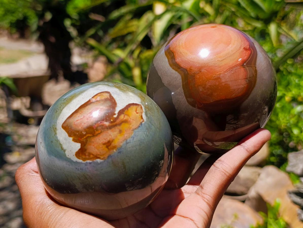 Polished Polychrome Jasper Spheres x 2 From NW Coast, Madagascar