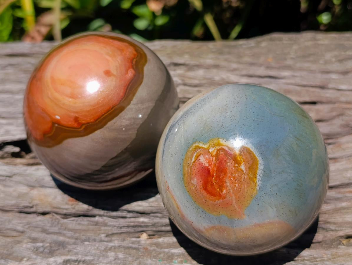Polished Polychrome Jasper Spheres x 2 From NW Coast, Madagascar