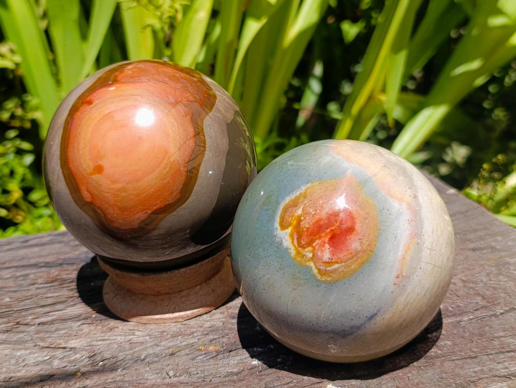 Polished Polychrome Jasper Spheres x 2 From NW Coast, Madagascar