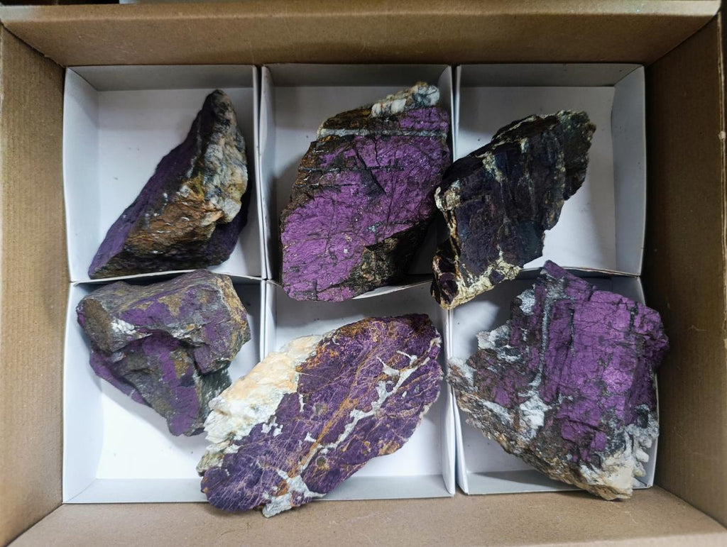 Natural Metallic Cobbed Purpurite Specimens x 6 From Erongo, Namibia