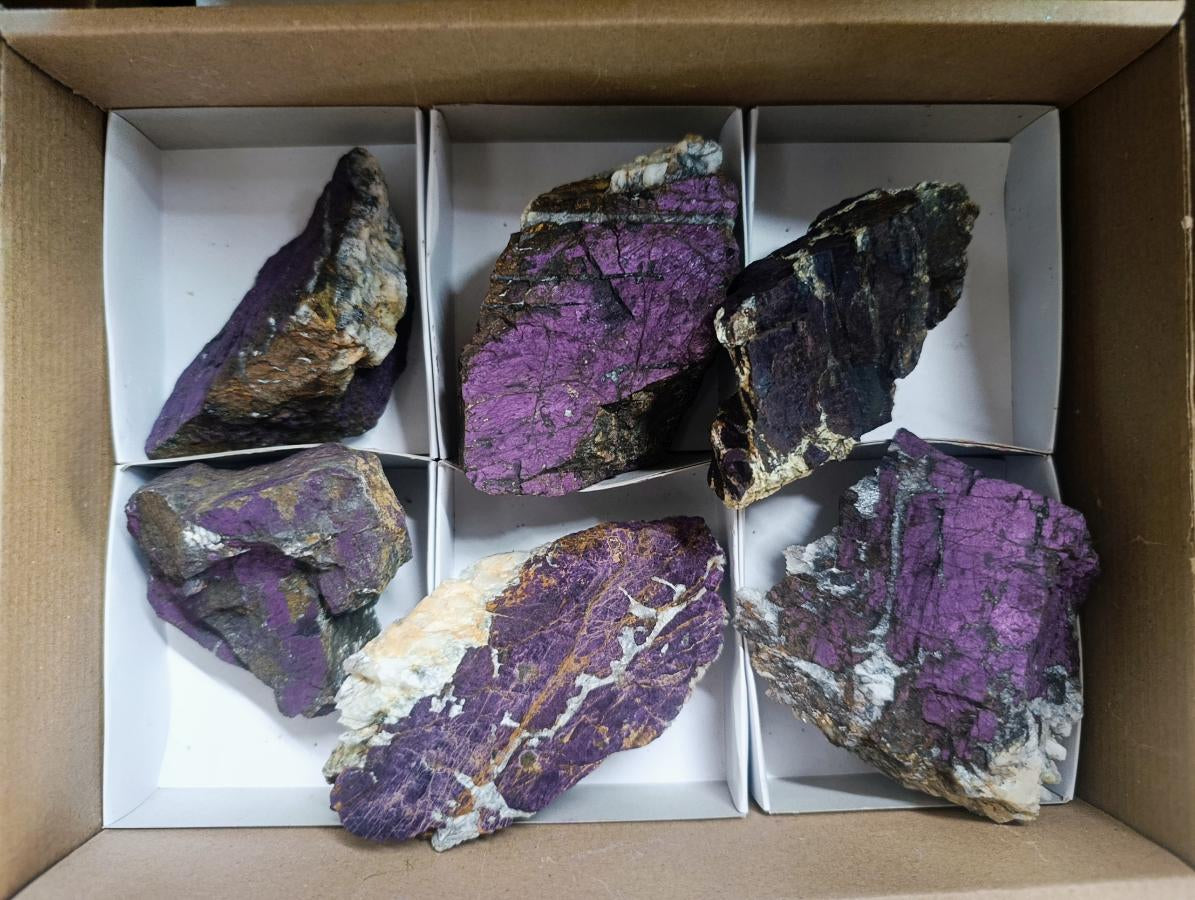 Natural Metallic Cobbed Purpurite Specimens x 6 From Erongo, Namibia