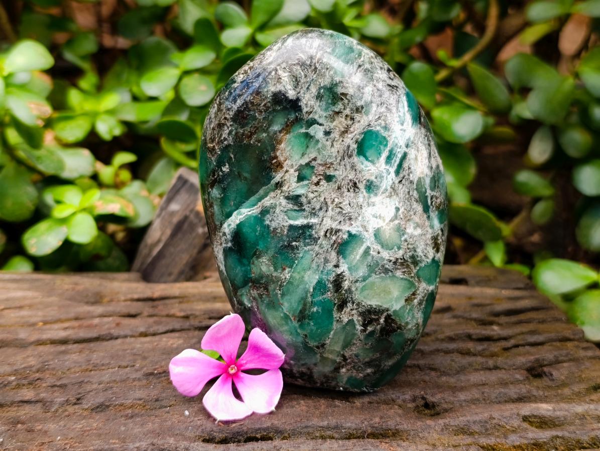 Polished Emerald Mica 'Mutokolite' Standing Free Forms x 2 From Mutoko, Zimbabwe