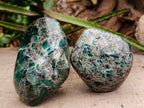 Polished Emerald Mica 'Mutokolite' Standing Free Forms x 2 From Mutoko, Zimbabwe