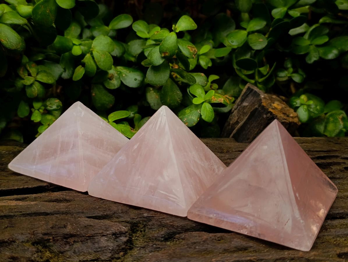 Polished Gemmy Rose Quartz Pyramids x 6 From Madagascar