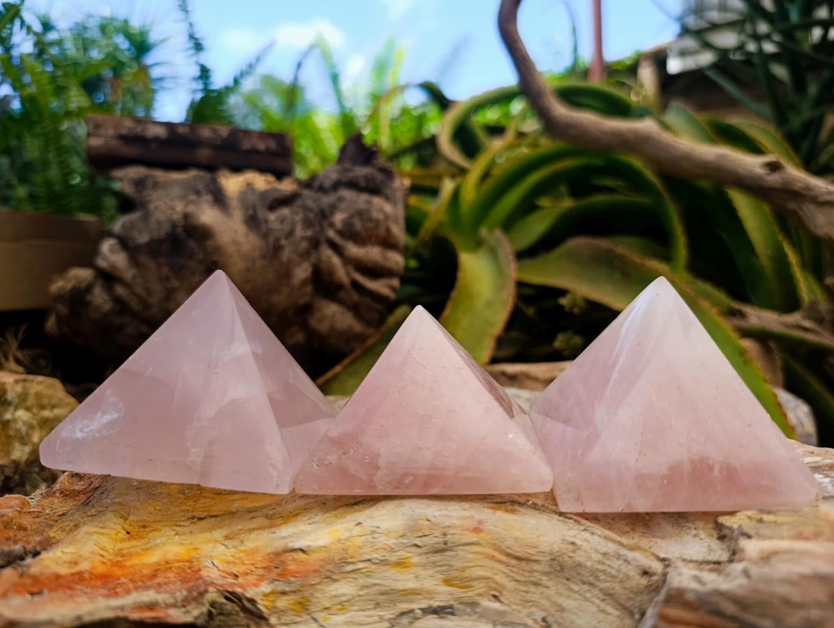 Polished Gemmy Rose Quartz Pyramids x 6 From Madagascar