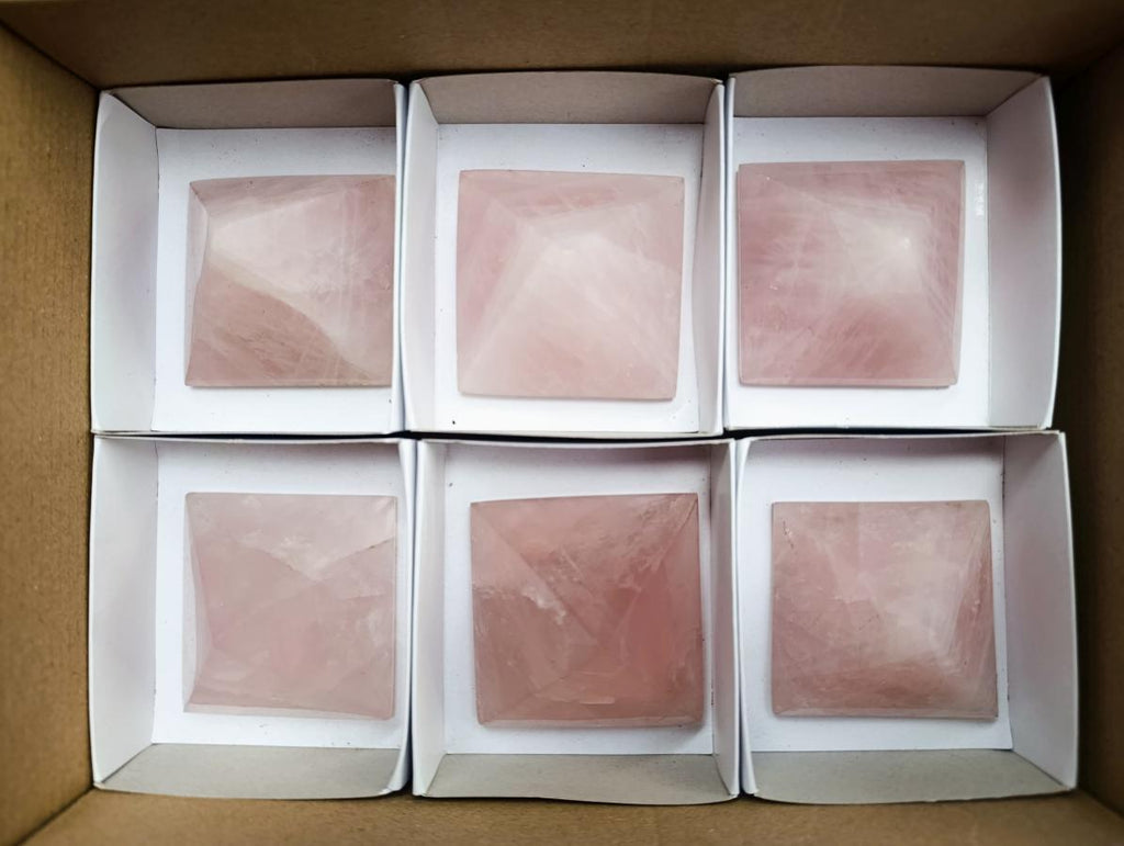 Polished Gemmy Rose Quartz Pyramids x 6 From Madagascar